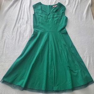 Geludzuan Women's Green Retro Vintage Midi Dress Mesh Tulle Saint Patrick’s Day
